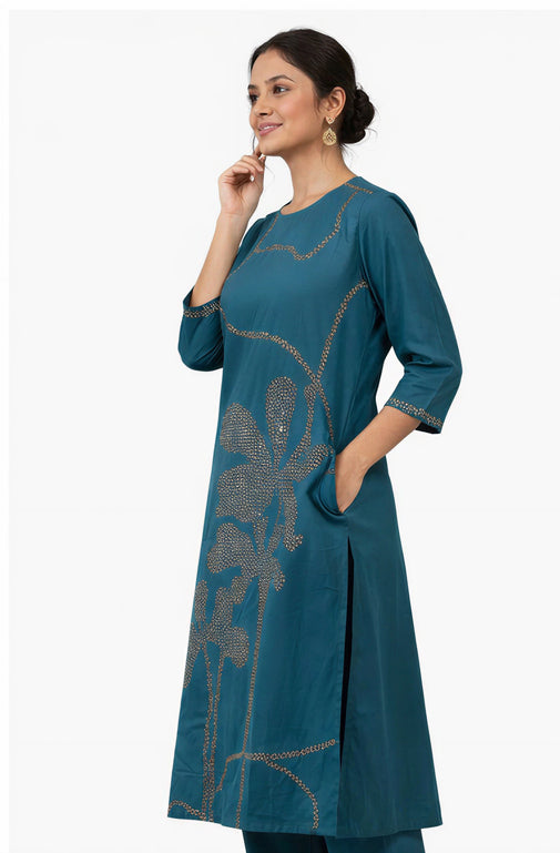 Women printed Regular Kurta with Palazzos-Teal Blue