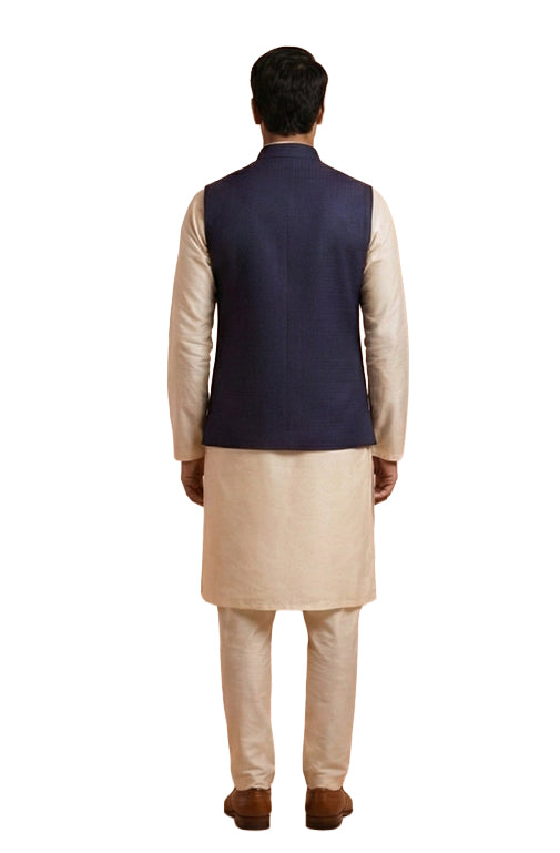 Midnight Indigo Textured Nehru Waistcoat