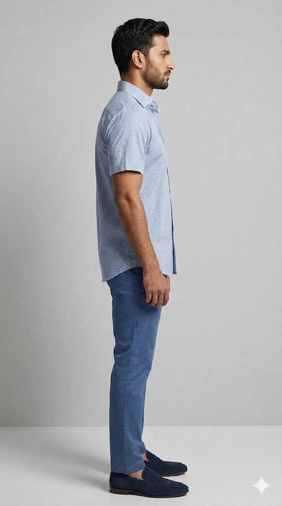 Men's Blue Geometric Micro Print Shirt