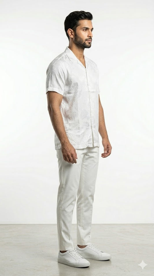 Men's Off White Cuban Collar Resort Shirt