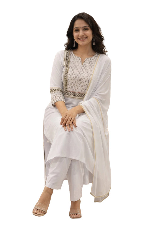 Women Printed Regular Kurta with Trousers & Dupatta
