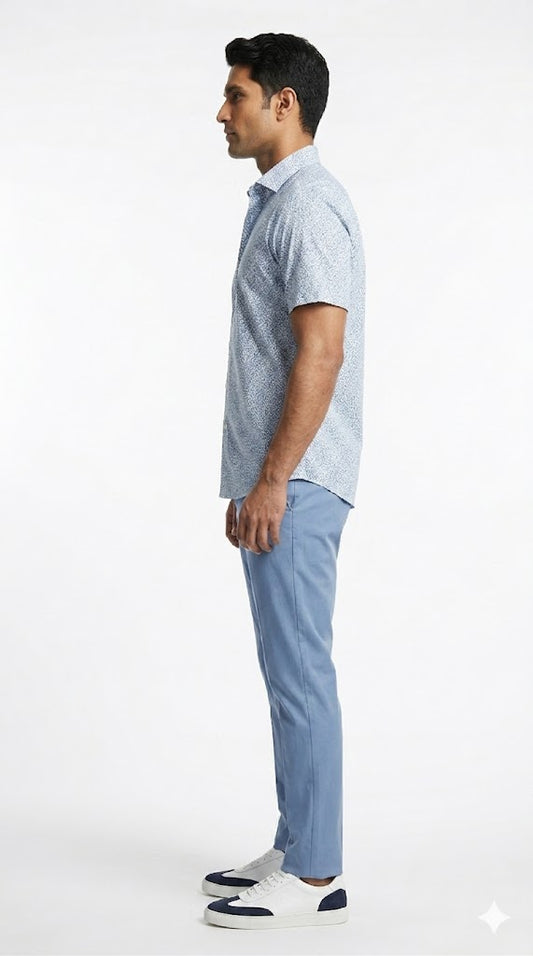Men's White and Blue Micro Print Shirt