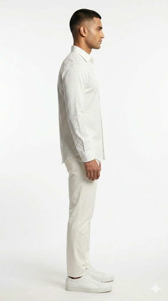 Men's White Polka Dot Printed Shirt