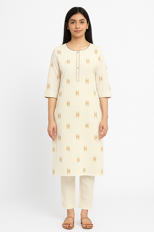 Aarna Cream Ikat-Inspired Kurta