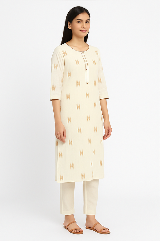 Aarna Cream Ikat-Inspired Kurta