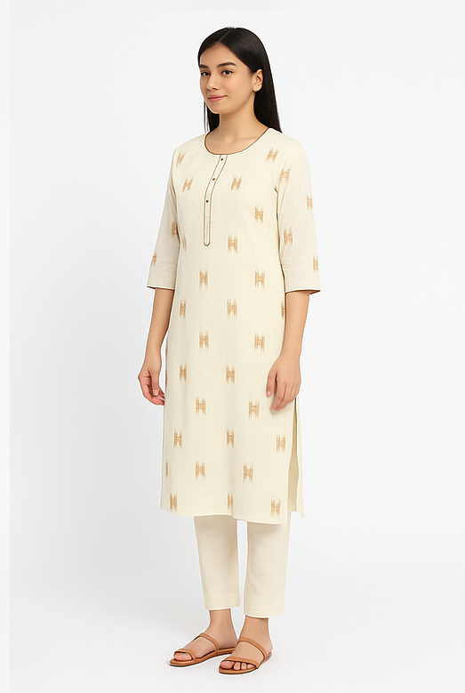 Aarna Cream Ikat-Inspired Kurta