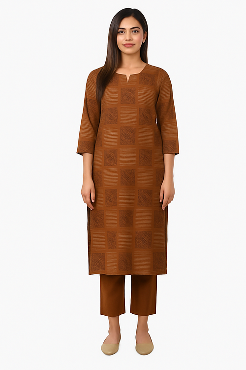 Terracotta Grid Motif Kurta