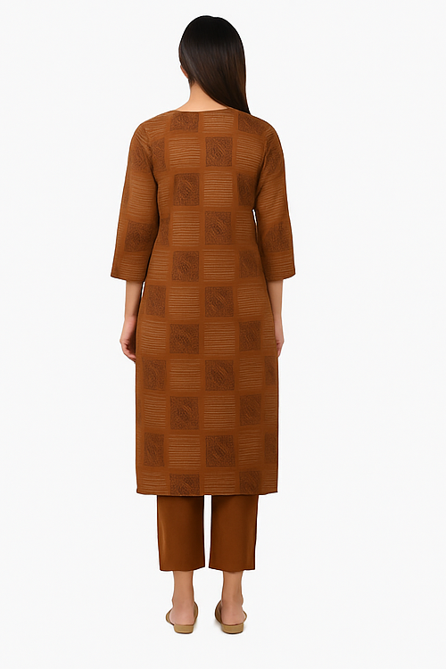 Terracotta Grid Motif Kurta