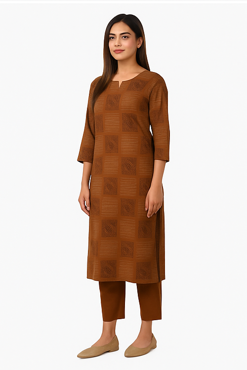 Terracotta Grid Motif Kurta