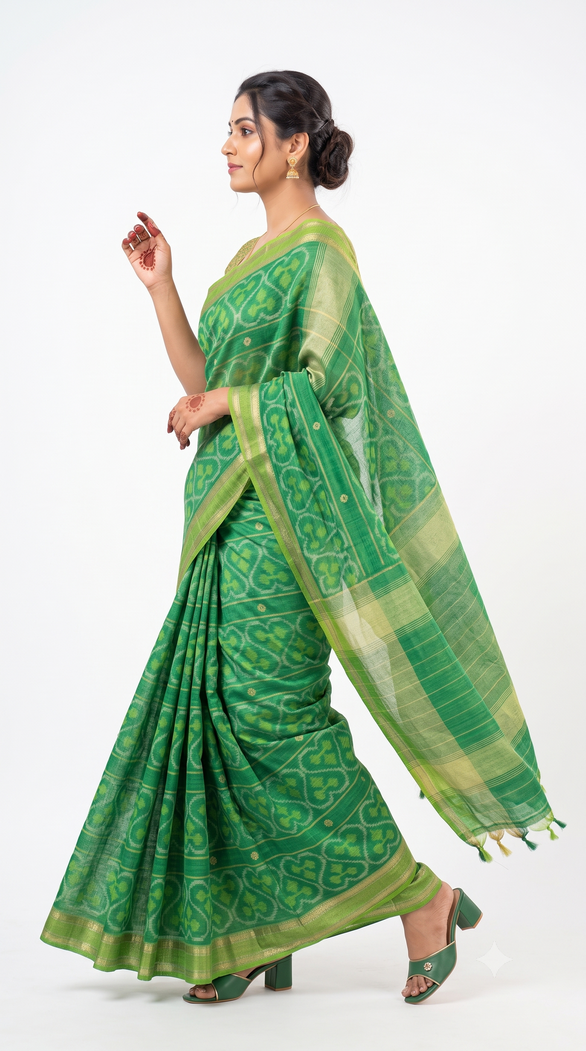 Green: Handcrafted Ikkat Cotton Silk Saree