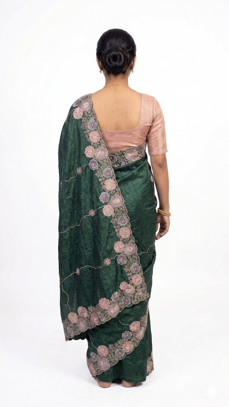 Soft Organza Silk-Dark Green Saree