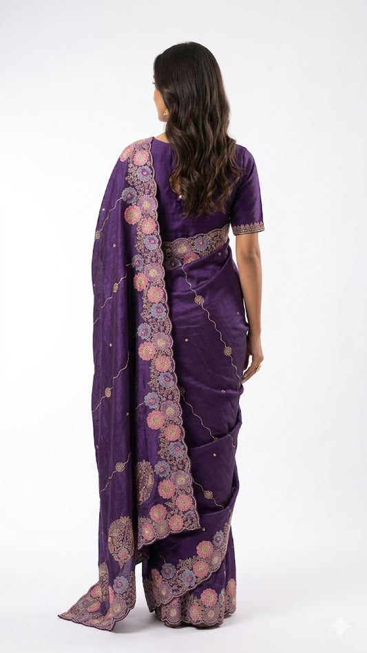 Soft Organza-Deep Purple Saree