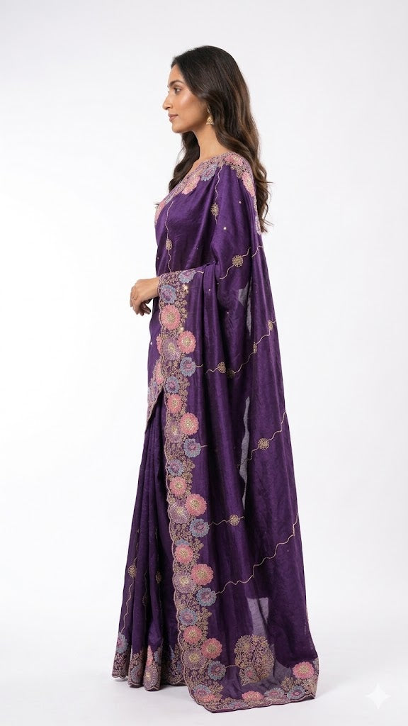 Soft Organza Silk-Deep Purple Saree