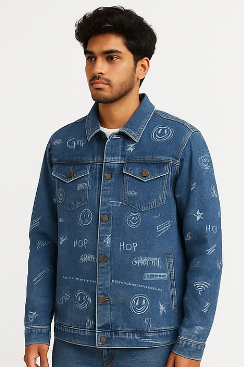 Print Denim Jacket – Urban Blue