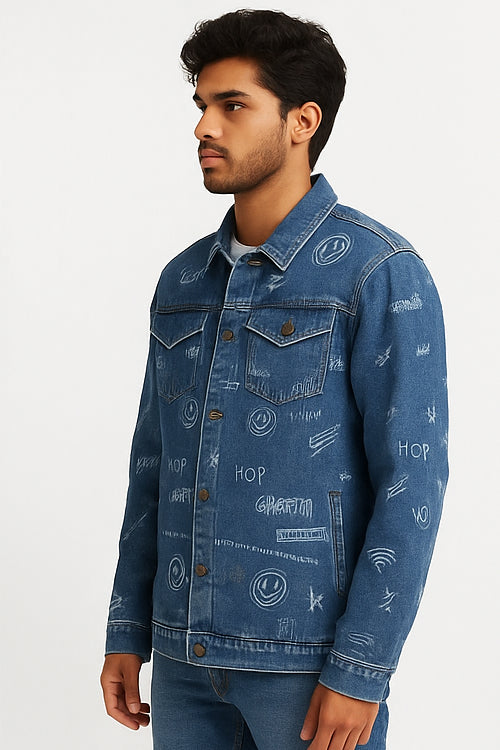Print Denim Jacket – Urban Blue