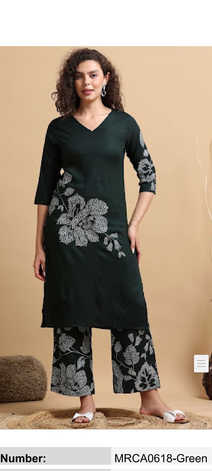 Forest Green Floral Kurta Set for women