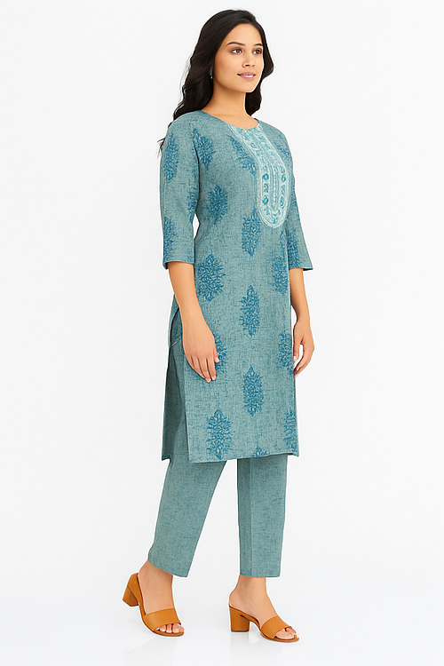 Tejasvi Teal Embroidered Kurta