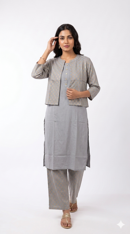 Kurta Set Jacket -Women- Slate Grey