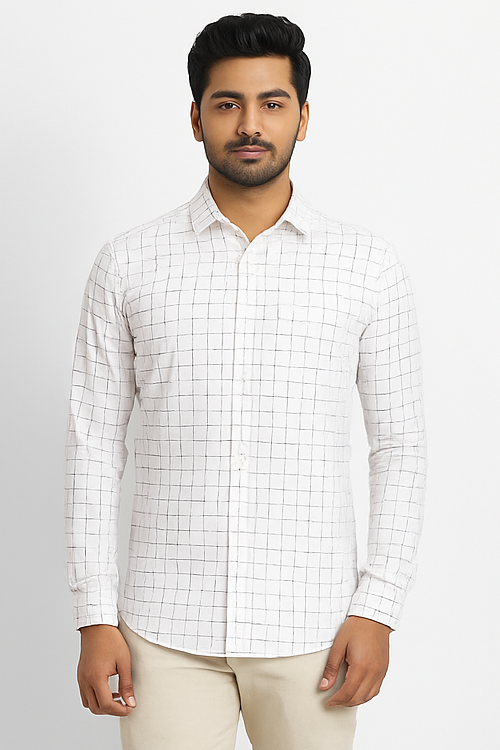 White Grid Check Cotton Shirt