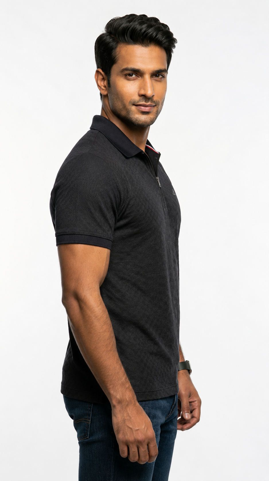 Power Men's Textured Zip Polo T-Shirt – Black