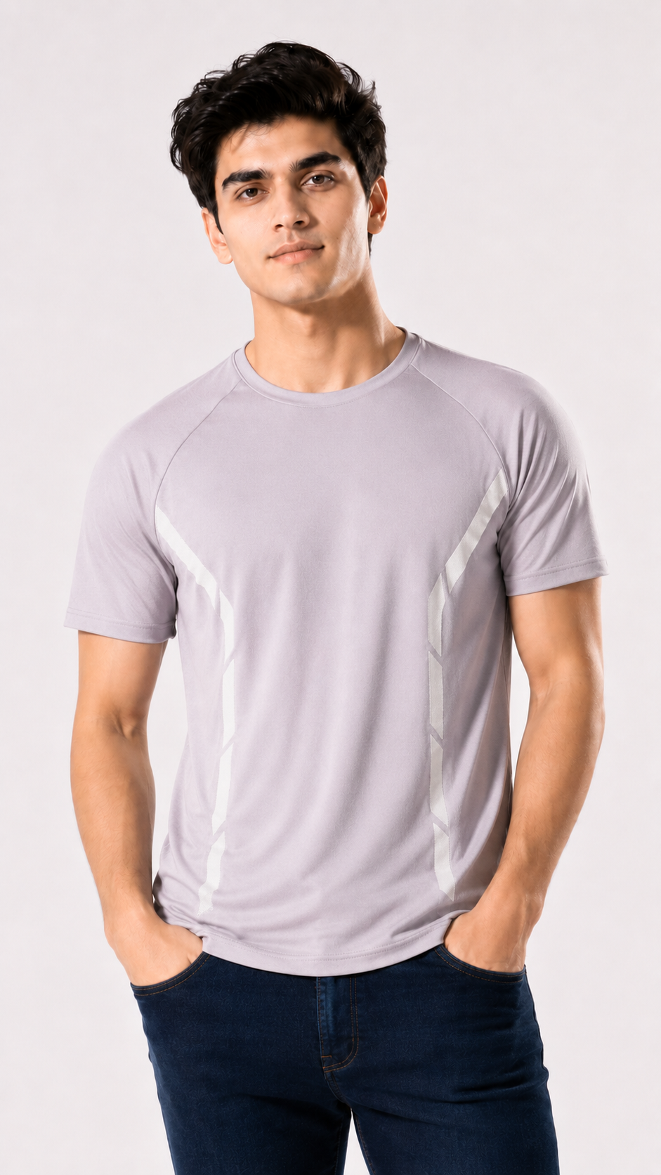 Men's PowerDry White Stripes T-Shirt - Lavender Mist Color