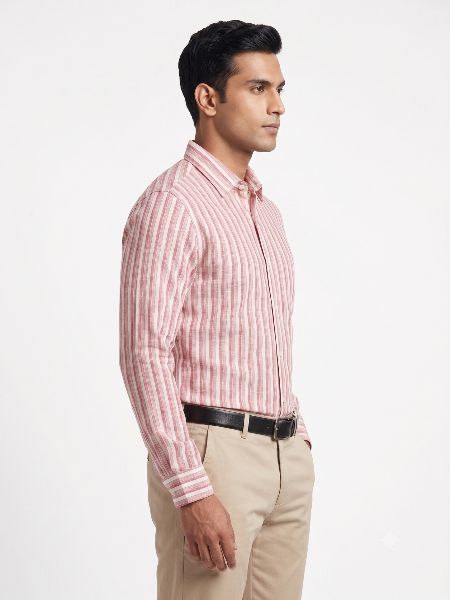 Premium Men Crimson Red and White Cotton Linen Striped Casual Shirt