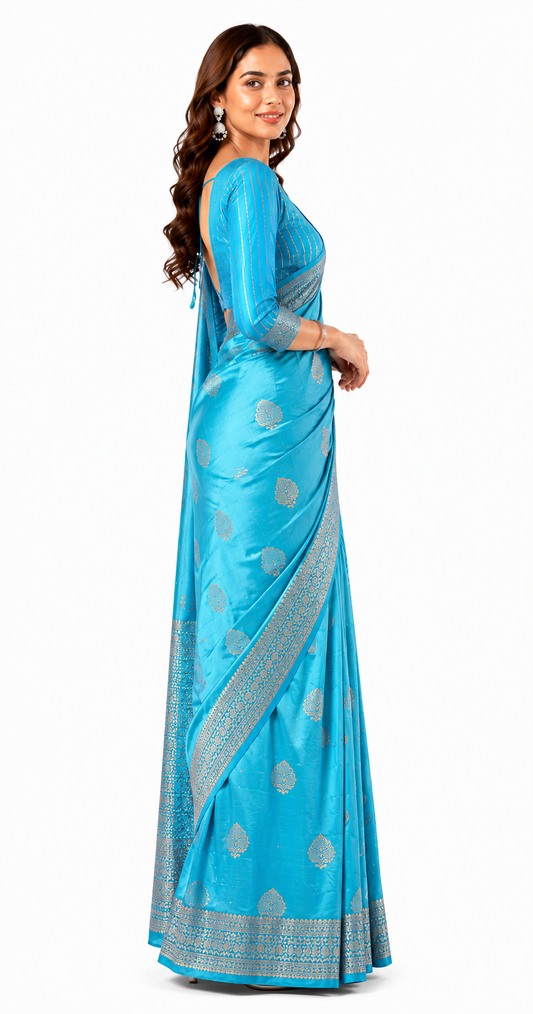 Silk-Turquoise Blue Saree