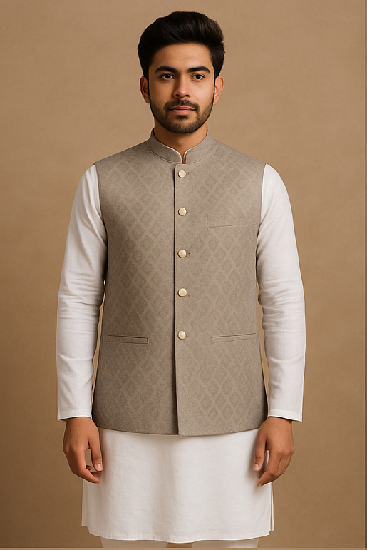 Stone Mist Diamond Jacquard Custom Waistcoat