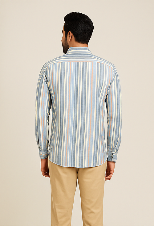 Sky Blue Multi-Stripe Cotton Shirt