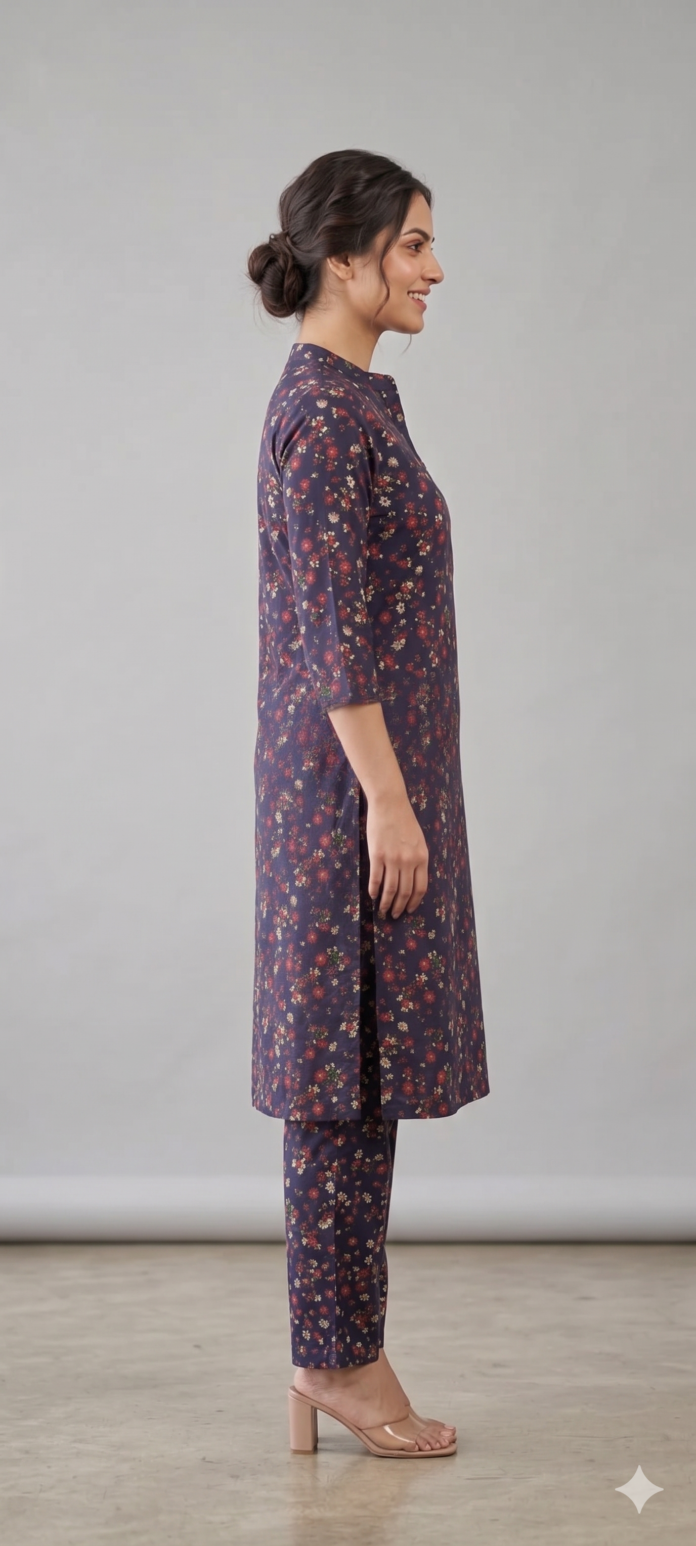 Women Deep Indigo Blue Floral Printed Straight Kurta