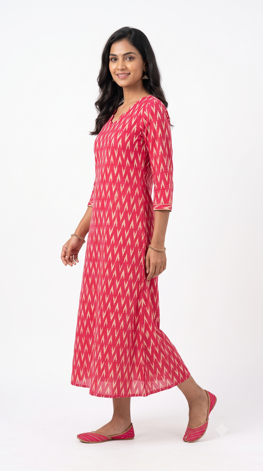 Pink Ikat Print Anarkali Kurti