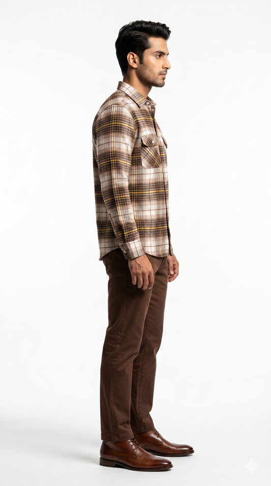 Men's Brown Plaid Flannel Shirt