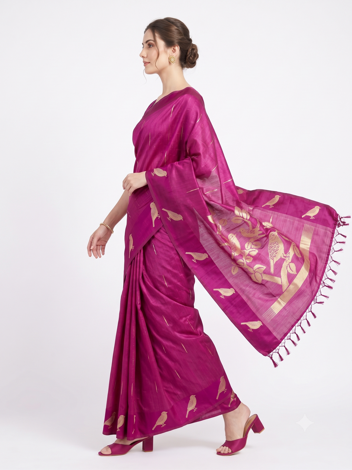 Magenta Purple Raw Silk Saree with Heritage Bird Zari Motifs