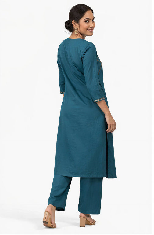 Women printed Regular Kurta with Palazzos-Teal Blue
