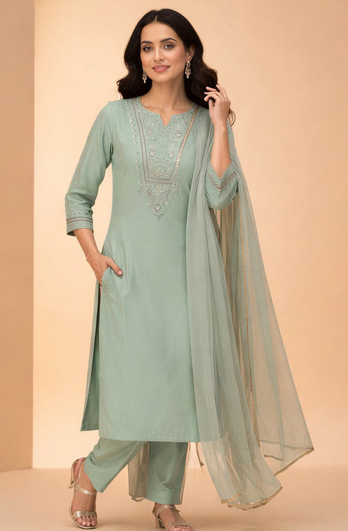 Women Printed Regular Kurta with Trousers & Dupatta
