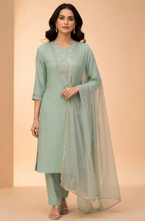 Women Printed Regular Kurta with Trousers & Dupatta