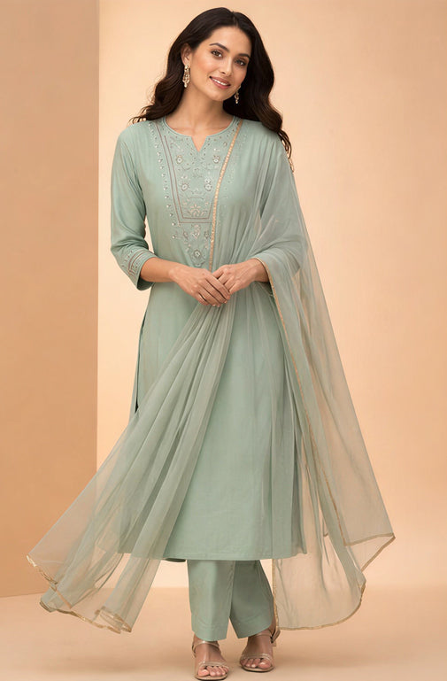 Women Printed Regular Kurta with Trousers & Dupatta