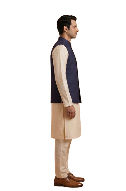Midnight Indigo Textured Nehru Waistcoat