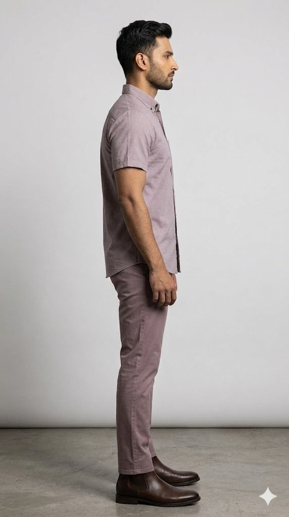 Men's Mauve Button-Down Short-Sleeve Shirt