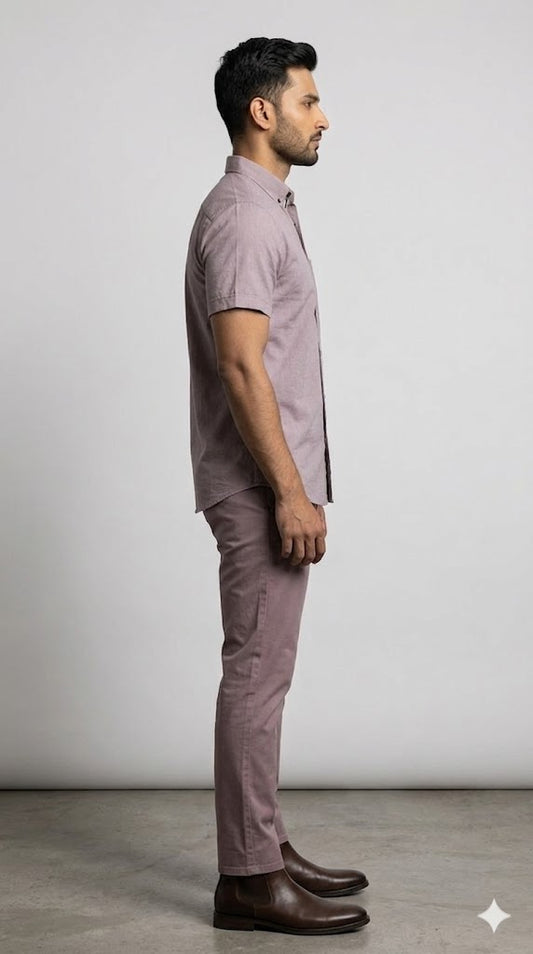 Men's Mauve Button-Down Short-Sleeve Shirt