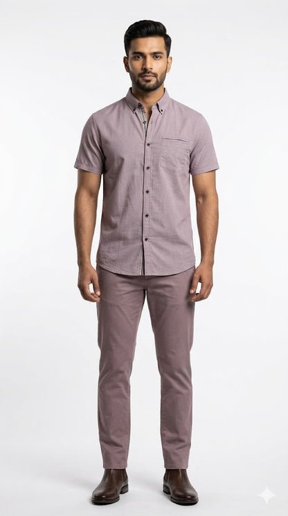 Men's Mauve Button-Down Short-Sleeve Shirt