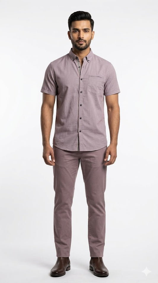Men's Mauve Button-Down Short-Sleeve Shirt