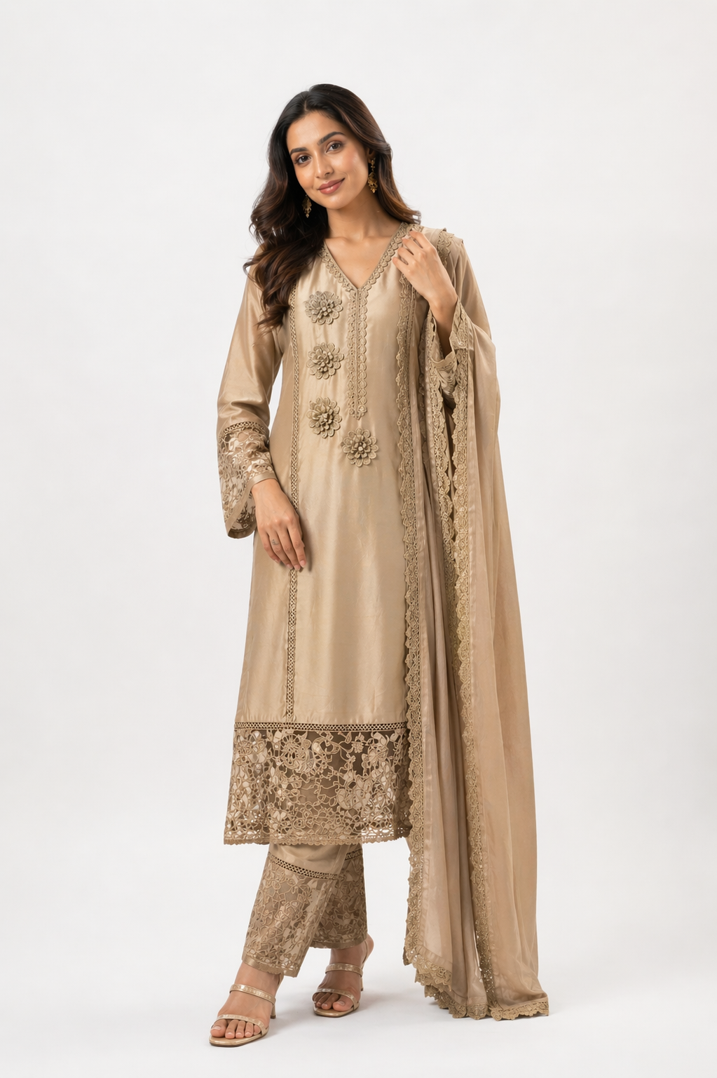 Kurta set-Women-Beige