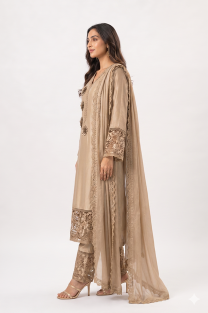 Kurta set-Women-Beige