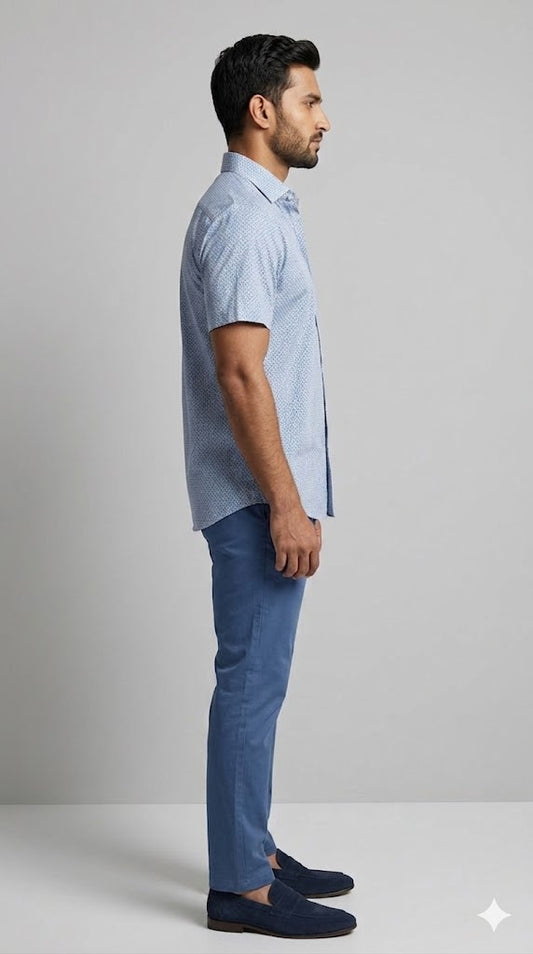Men's Blue Geometric Micro Print Shirt