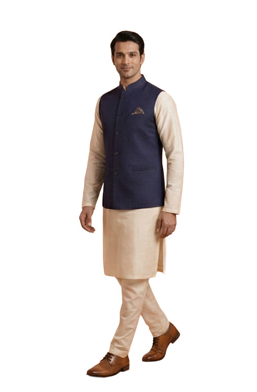 Midnight Indigo Textured Nehru Waistcoat