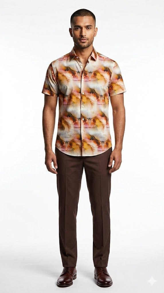 Men's Multicolor Watercolor Abstract Print Shirt