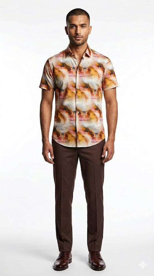 Men's Multicolor Watercolor Abstract Print Shirt