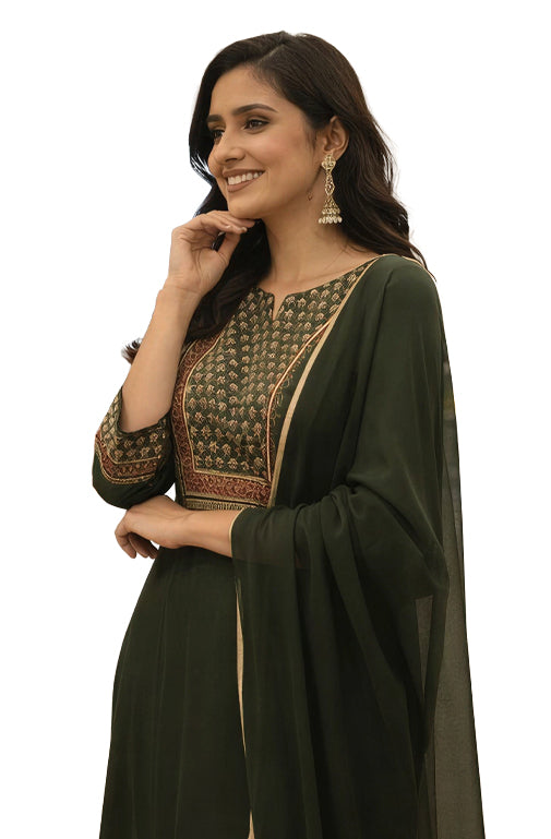 Women Printed Regular Kurta with Trousers & Dupatta