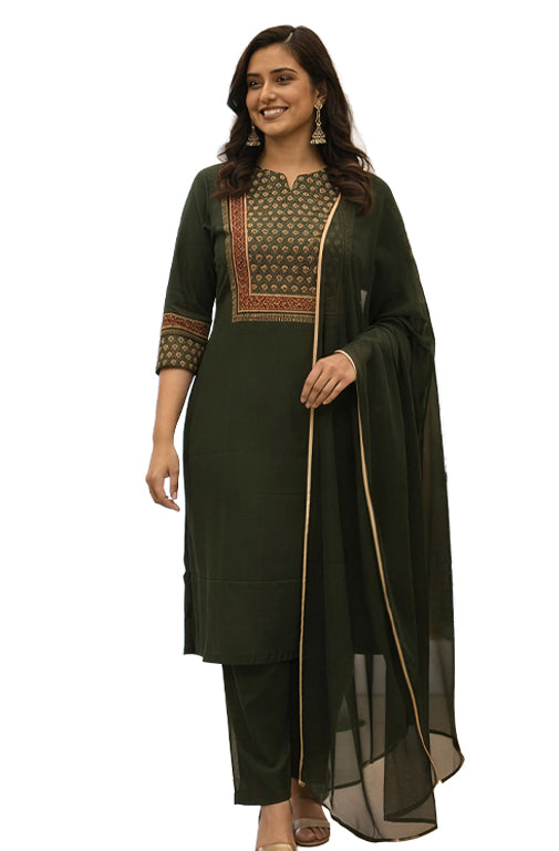 Women Printed Regular Kurta with Trousers & Dupatta
